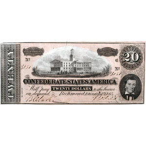 1864 $20 Confederate Note Main Image