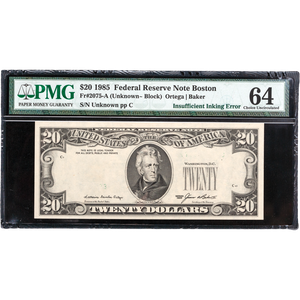 1985 $20 Federal Reserve Note, Insufficient Inking Error Main Image