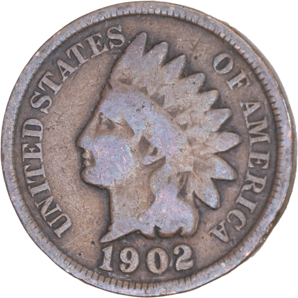 1902 Indian Head Cent, Variety 3, Bronze