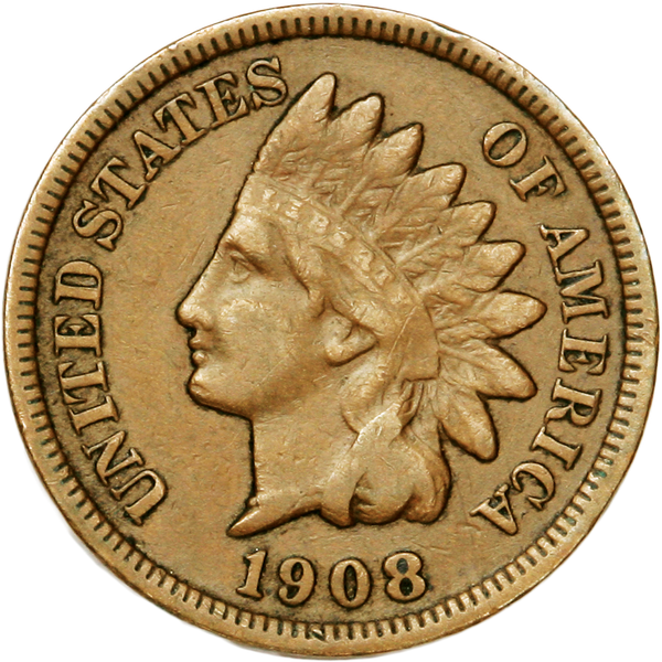 1908-S Indian Head Cent, Variety 3, Bronze, Fine