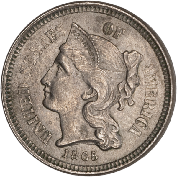 1865 Nickel Three-Cent Piece AU50