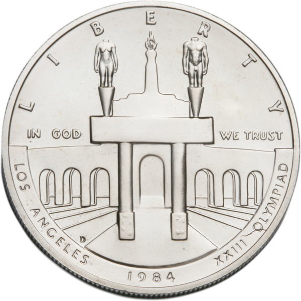 1984-D Los Angeles Olympiad Silver Dollar, Choice Uncirculated, MS63