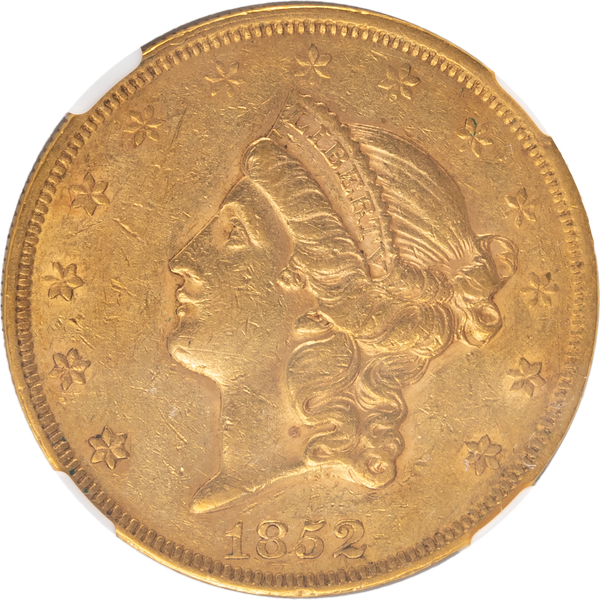 1852 Liberty Head Gold $20 Double Eagle NGC A55+