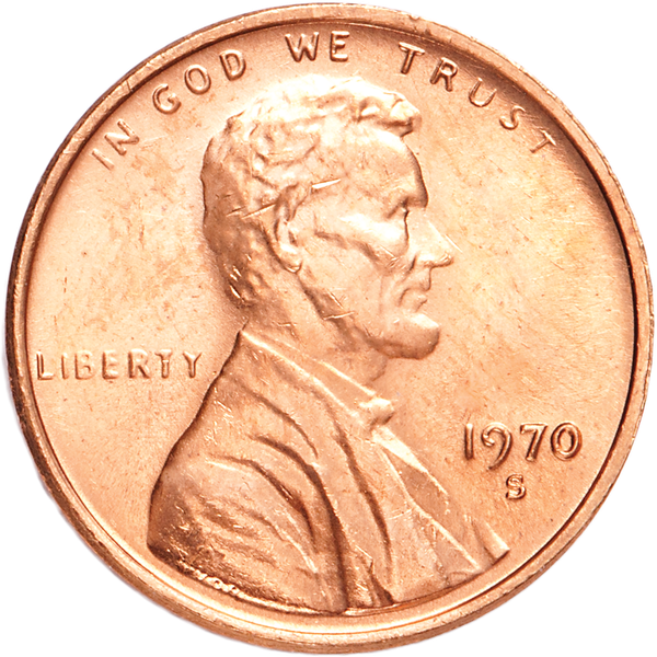 1970-S Small Date Lincoln Cent, Uncirculated, MS60