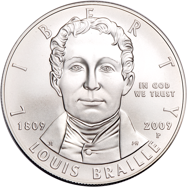 2009 P Louis Braille Bicentennial Commemorative Silver Dollar BU US Mint at  's Collectible Coins Store