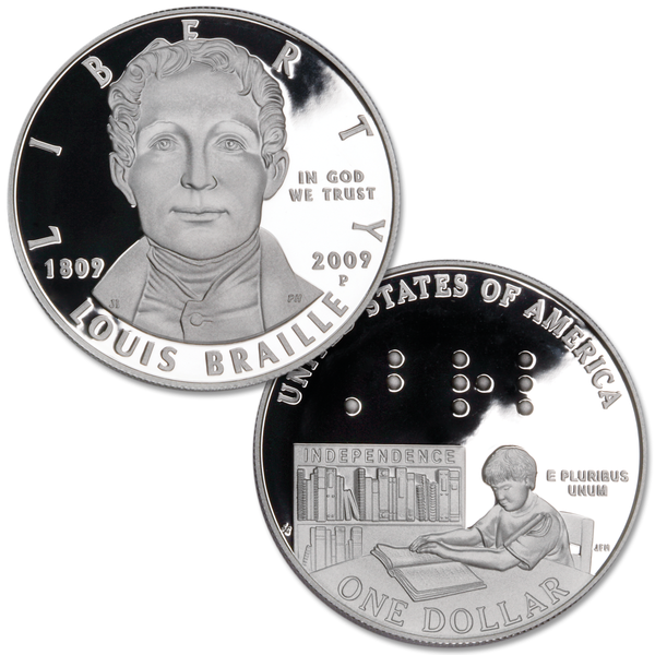 At Auction: 2009-P Louis Braille Bicentennial Silver Dollar in OGP w COA
