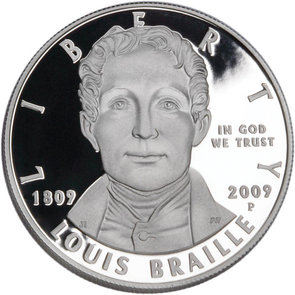 2009-P Louis Braille Bicentennial Silver Dollar, Ch. BU • Liberty Coin