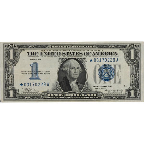 1934 $1 Silver Certificate, "Funnyback" Star Note