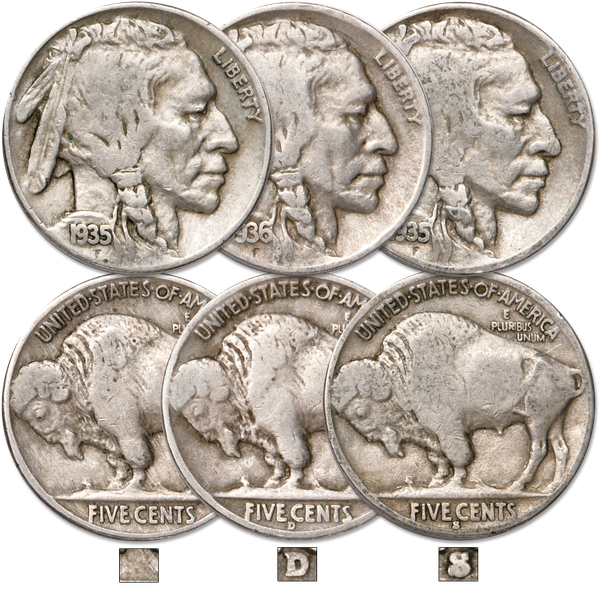 Lot of 3 Various Full Date BUFFALO NICKELS US Coins - Genuine ROSE GOL –  Merrick Mint