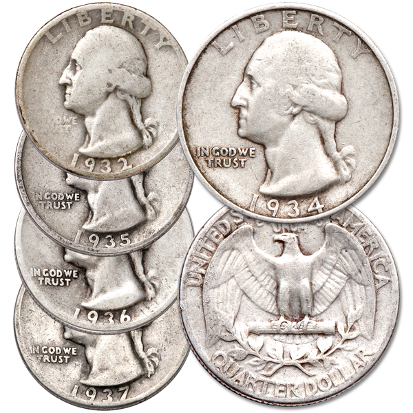 1932-1937 First 5 Years of Washington Silver Quarters
