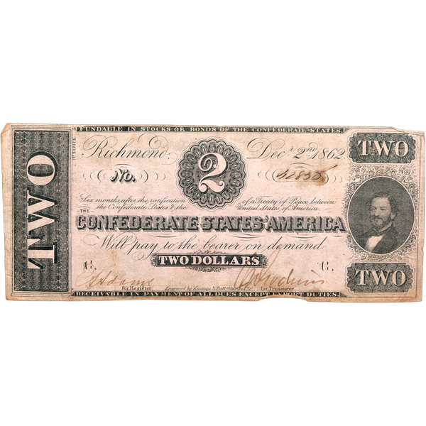1862 $2 Confederate Note