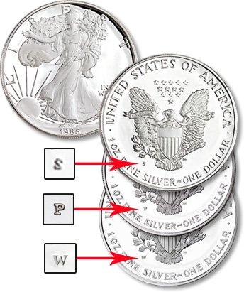 Proof silver eagle; mint mark location is on the reverse.