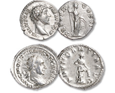 Marcus Aurelius silver denarius and Trajan Decius silver antoninianus