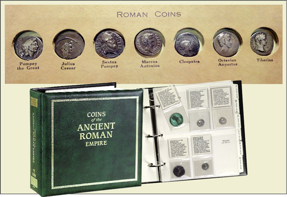 Seen above is the top of a page from an Ancient Coin Album by Wayte Raymond, coin dealer & auctioneer from 1908-1956. Below is Littleton’s Ancient Roman Coin Album.