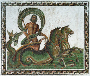 Neptune driving a chariot of hippocamps (Roman mosaic)