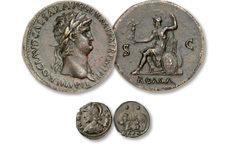 Bronze Sestertius of Emperor Nero, and 'Wolf & Twins' coin depicting Romulus and Remus