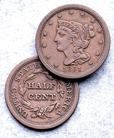 [photo: 1851 Braided Hair Half Cent]
