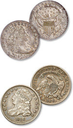America's first two dime designs - the Draped Bust, above, and Capped Bust - featured busts of Liberty.