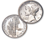 The Mercury dime depicts Liberty wearing a winged cap to signify freedom of thought.
