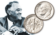 President Franklin D. Roosevelt is honored on the longest running dime design in U.S. history.