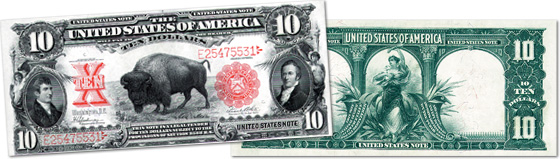 old us dollar $10 bill bison