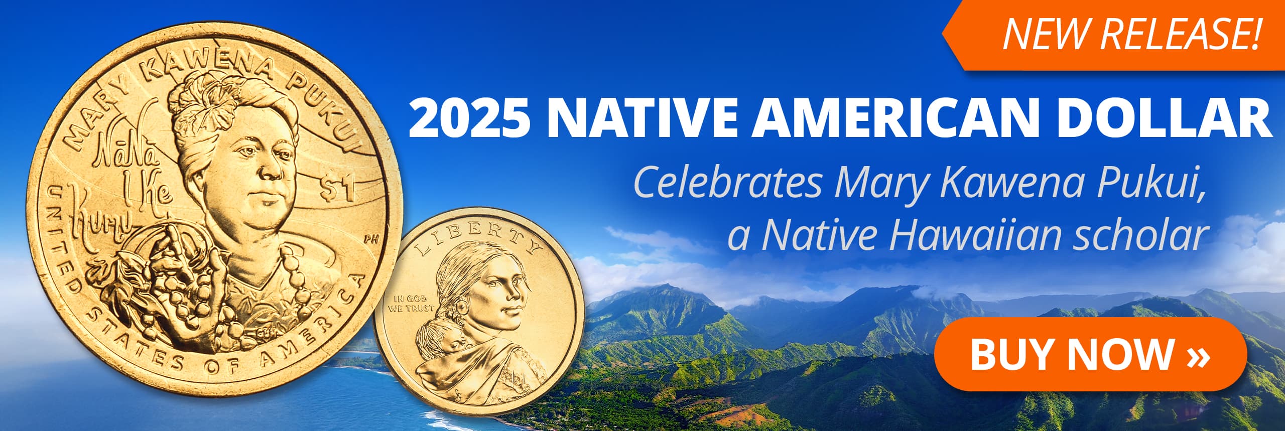 NEW RLEASE! 2025 Native American Dollar! Celebrates Mary Kawena Pukui, a Native Hawaiian scholar - Buy Now