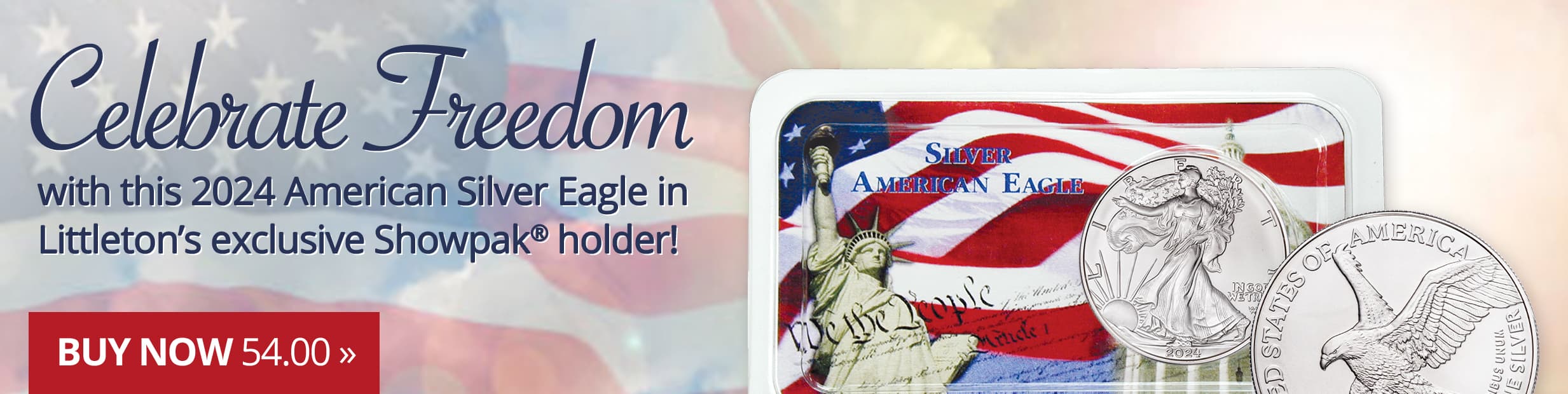 Celebrate Freedom with this 2024 American Silver Eagle in Littleton's exclusive Showpak holder!